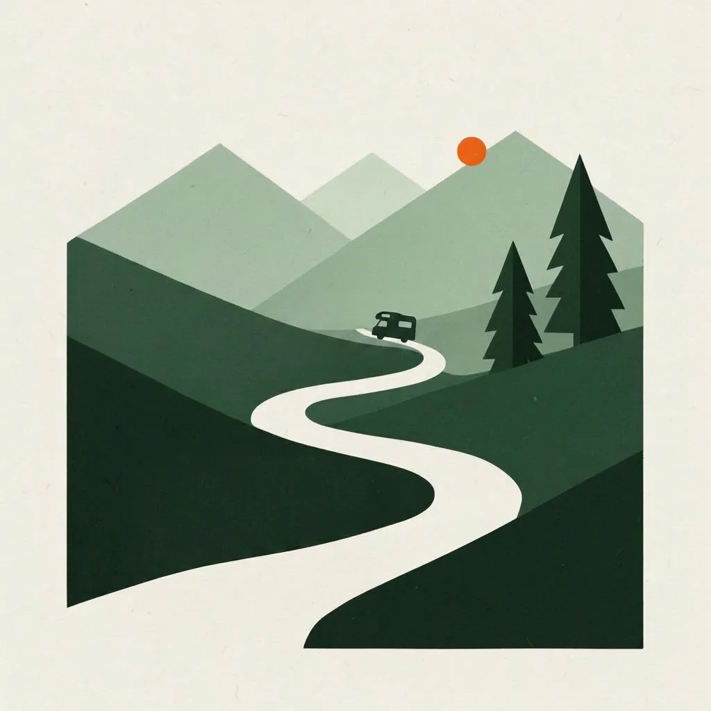 Camper Van an einem Aussichtspunkt mit Standort-Pin